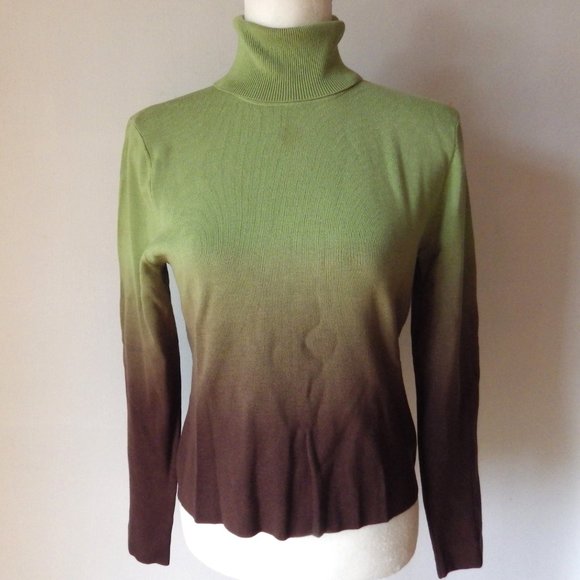 Darjoni Silk Blend Turtleneck Sweater/ Ombre Green to Brown/ Medium - Picture 4 of 9